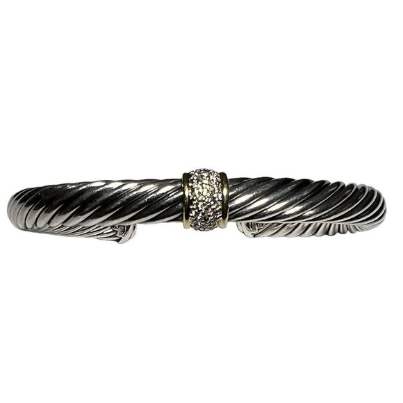 David Yurman 925 Sterling Silver 750 (18K) Yellow Gold Twist Cable Cuff Bracelet - Picture 7 of 15